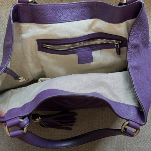 PRICE DROP! Gucci GG Pebbled Leather Purple Soho Tote Bag - Picture 8 of 11